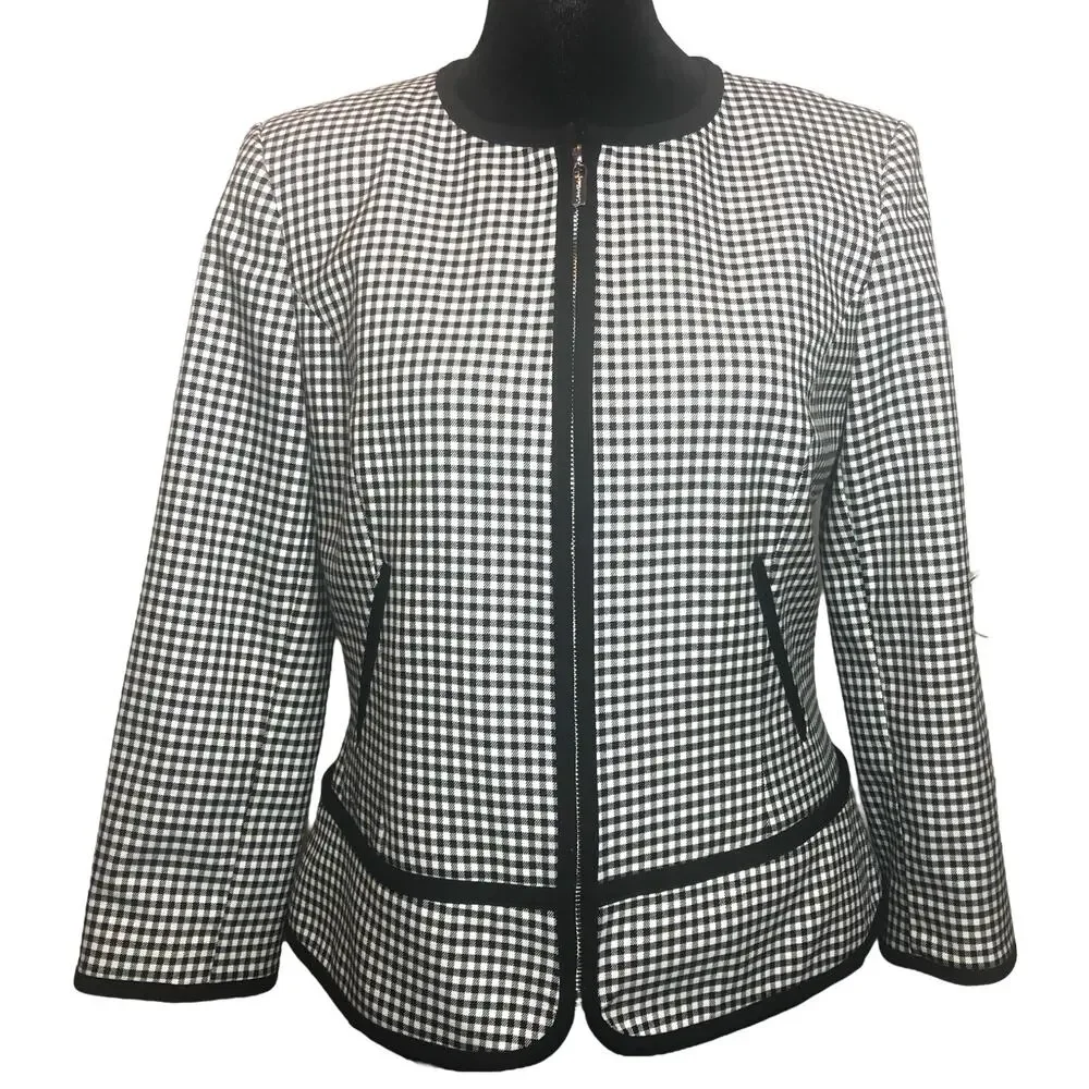 Calvin Klein Black and White Gingham Blazer - Size 2